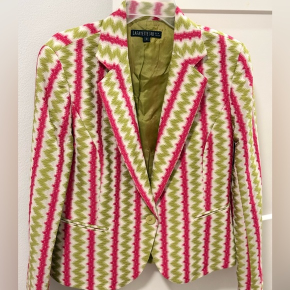EUC [Lafayette 148] New York Green/Pink Buttoned Blazer Jacket Women’s Size 8 - Picture 6 of 14